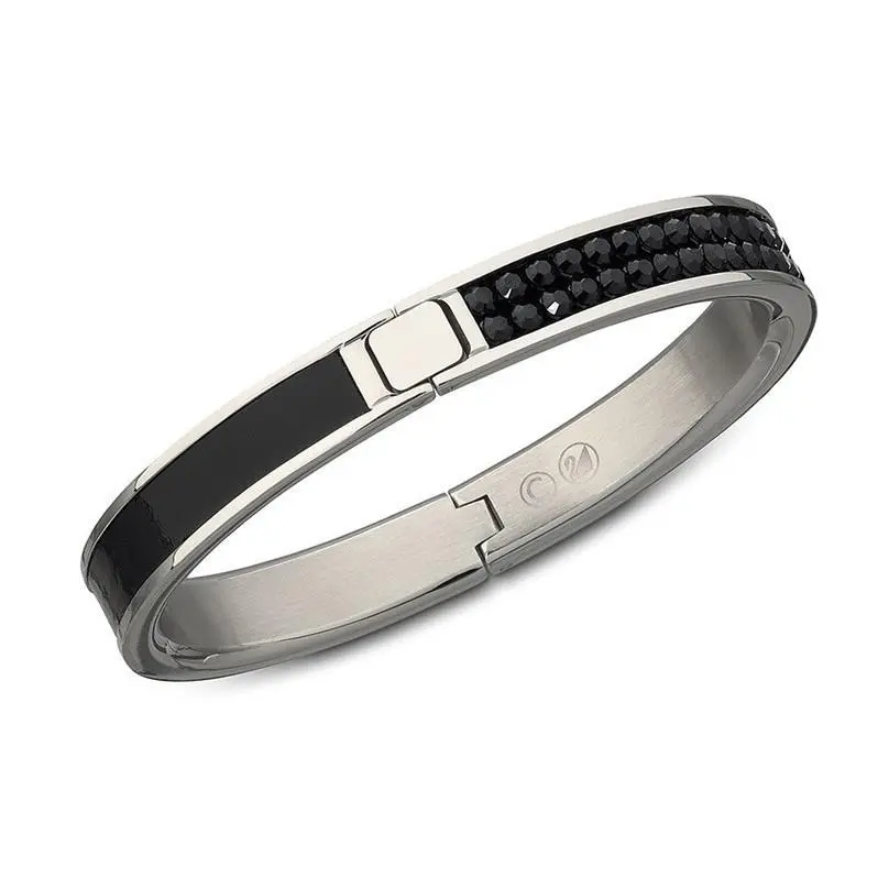 Swarovski Intervalle Jet Bangle M Crystal Leather Rare 976017 / 1160586