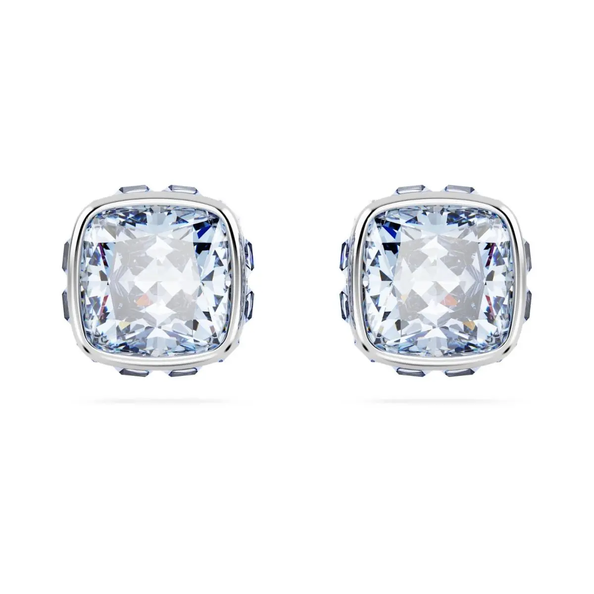 Birthstone Stud Earrings Square Cut Rhodium Plated 5660800/ 5661957 Blue 5660800(March) by Swarovski