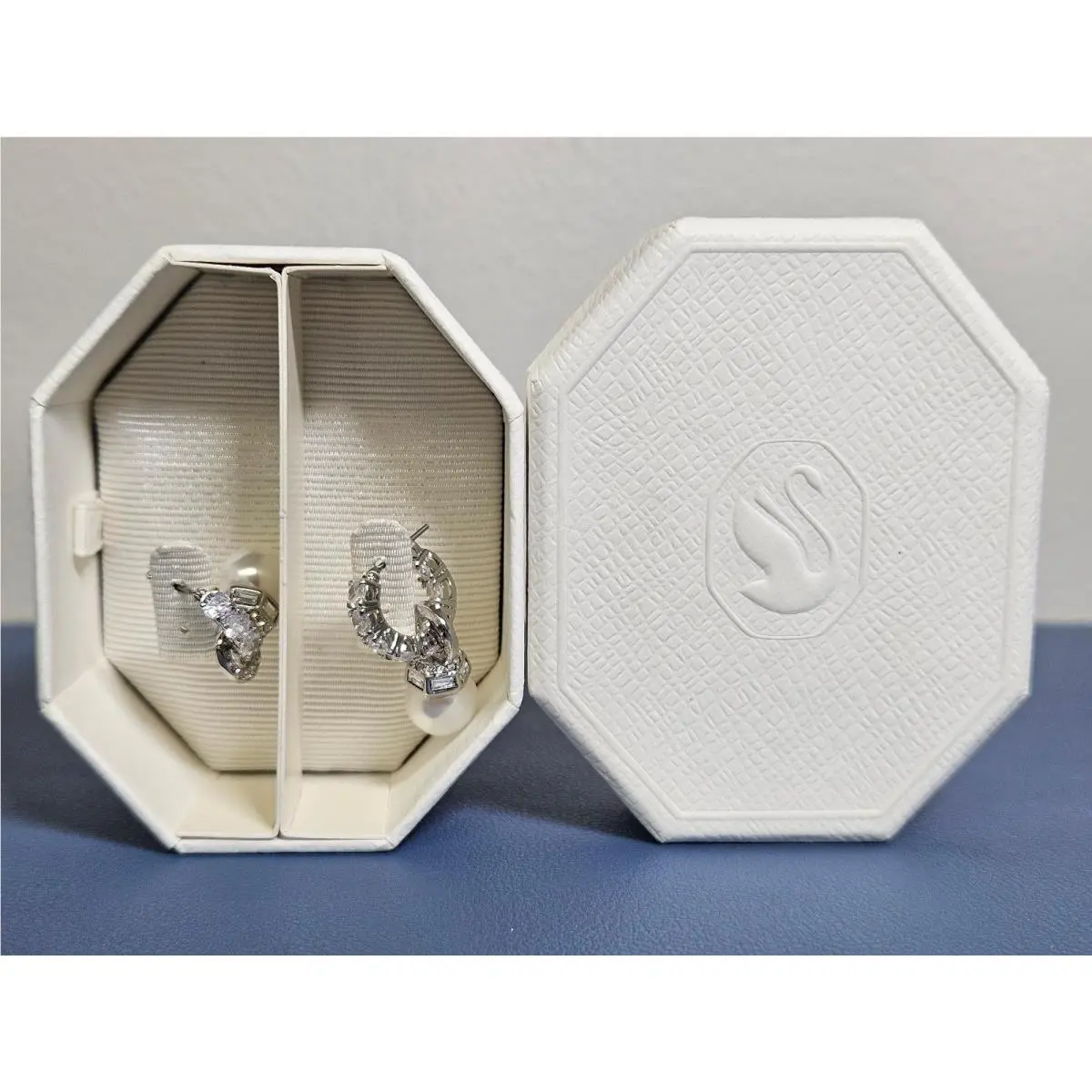 Matrix Crystal Pearl Drop Earrings White Rhodium Plated 5691716 by Swarovski