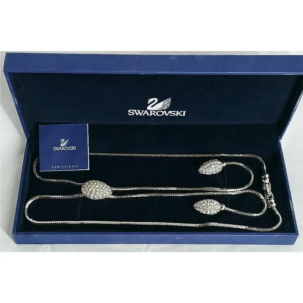 Swan Signed Crystal Bolo Lariat Snake Necklace 23 +9 Drop Silver Tone by Swarovski