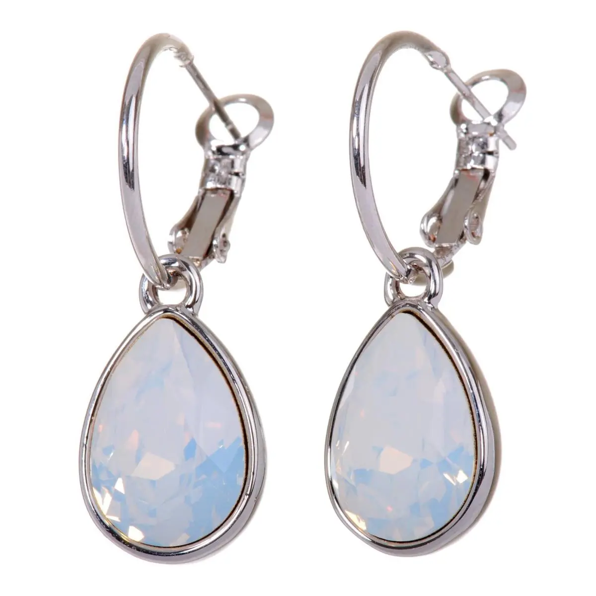 Crystals From  White Opal Teardrop Earrings Rhodium 7258t by Swarovski