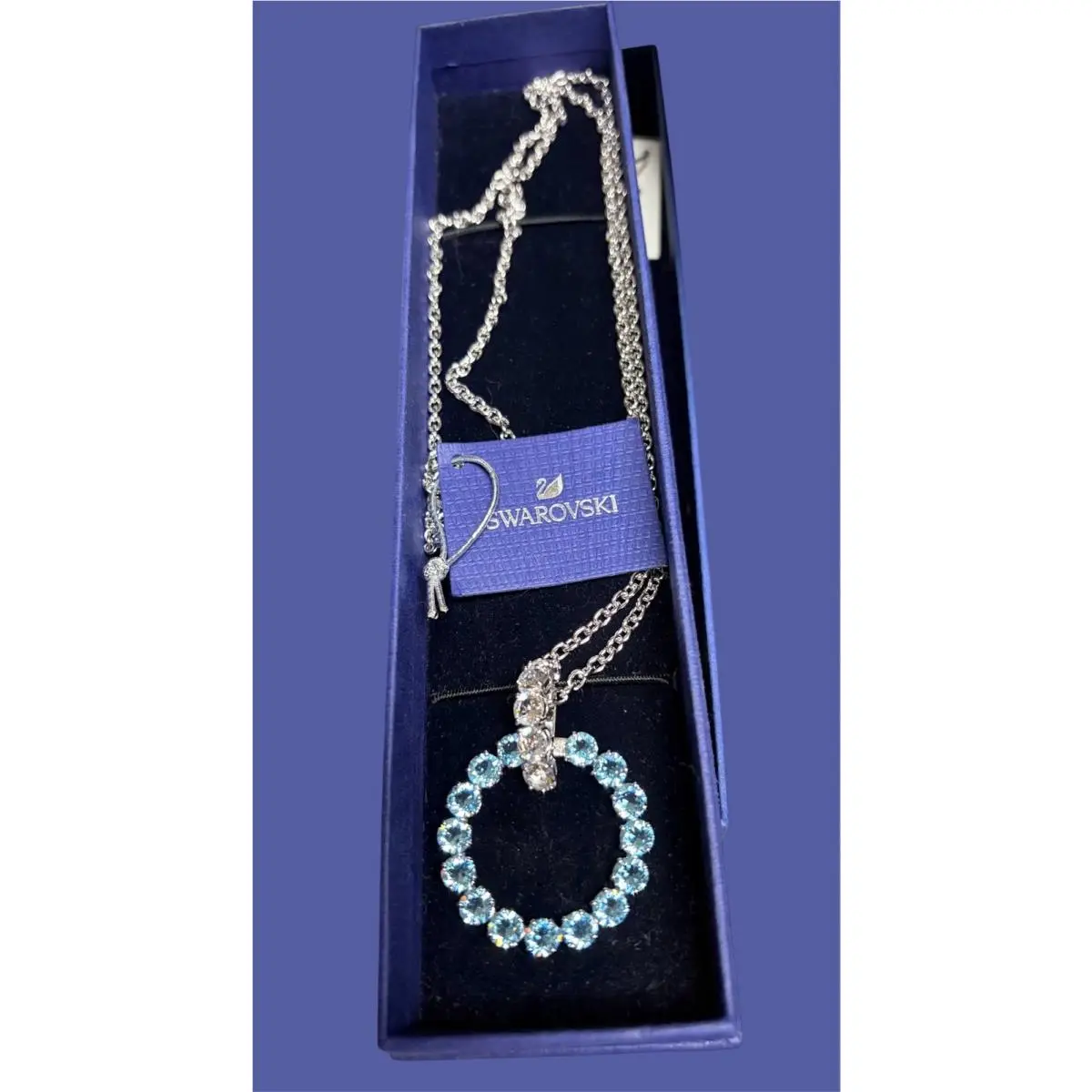 Estate  Swan “aqua/rhs” Rhodium Plated Crystal Necklace by Swarovski