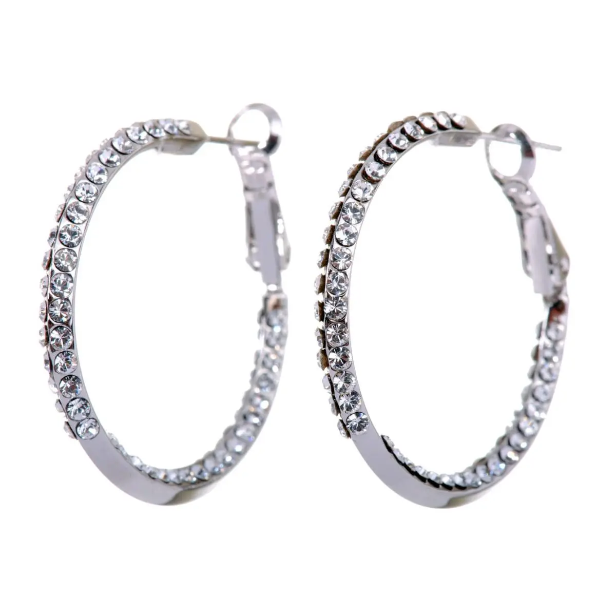 Crystals From  Baha Hoop Earrings 1 1/4 Rhodium Plated 7211z by Swarovski