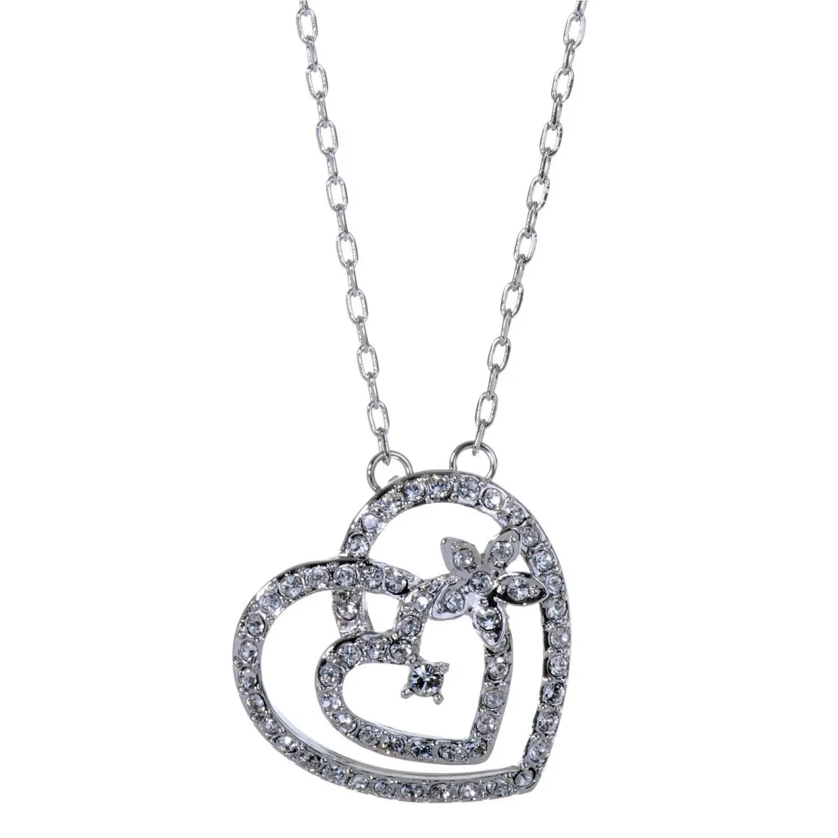 Crystals From  Double Hearts Pendant Necklace Rhodium 7103t by Swarovski