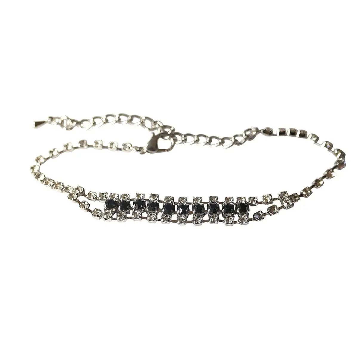 Swarovski Crystal Bracelet Black Clear Silver Tone Adjustable Sparkly