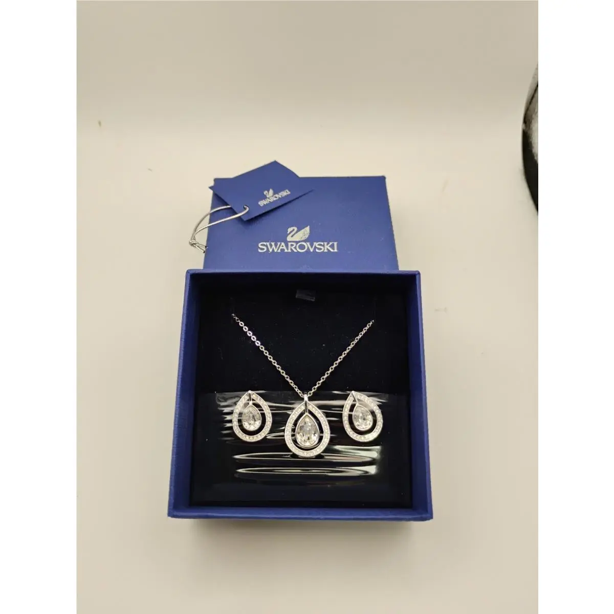 Silver Tone Mila Set Necklace and Earrings Teardrop Pear Shaped by Swarovski