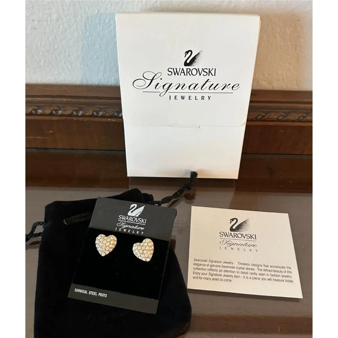 Vintage Signature  Large Heart Clip On Earrings W Tags by Swarovski