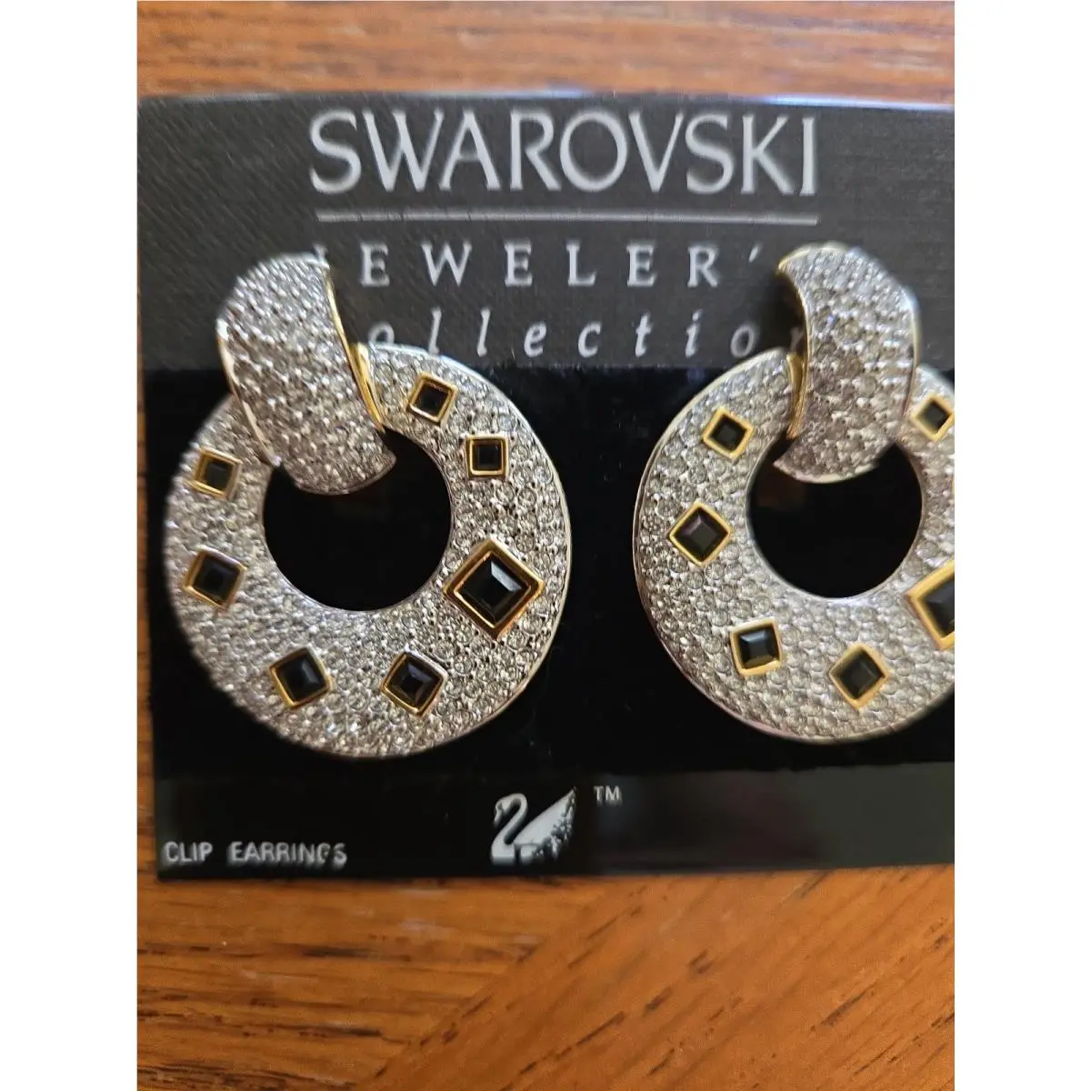 Vintage Signed  Crystal Door Knocker Clip Earrings by Swarovski