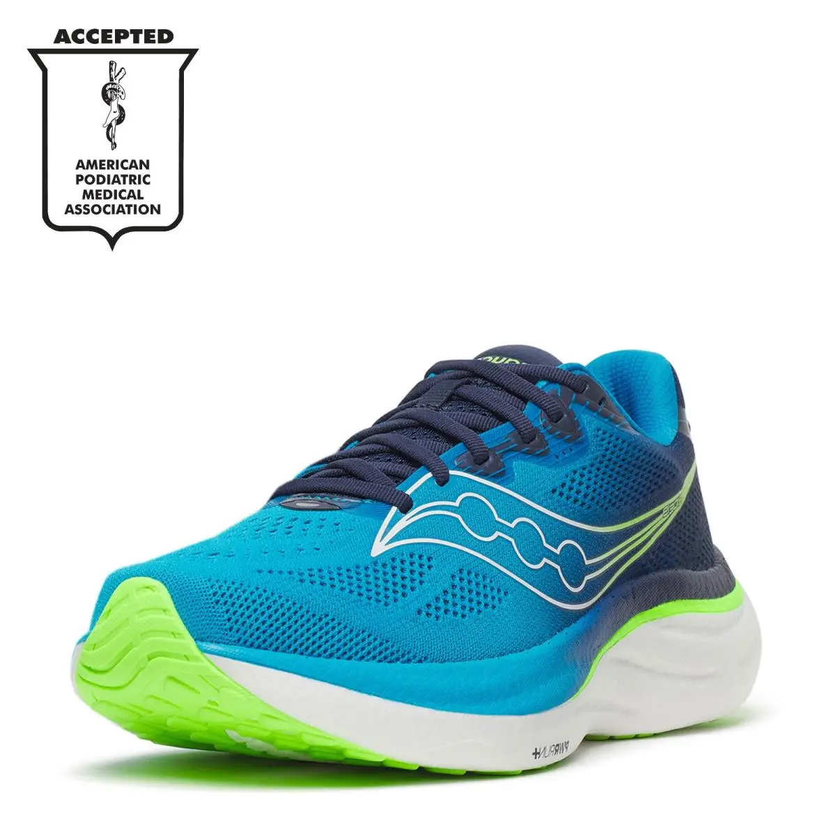 Men`s Saucony Ride 19 Running Shoe S21055-150 Cobalt / Slime Fabric-and-synthet