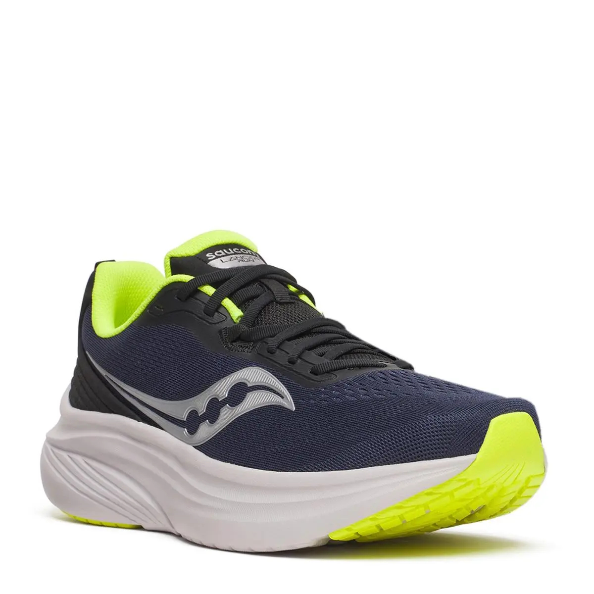 Men`s Saucony Lancer Run Running Shoe S21048-102 Navy / Citron Fabric-and-synth