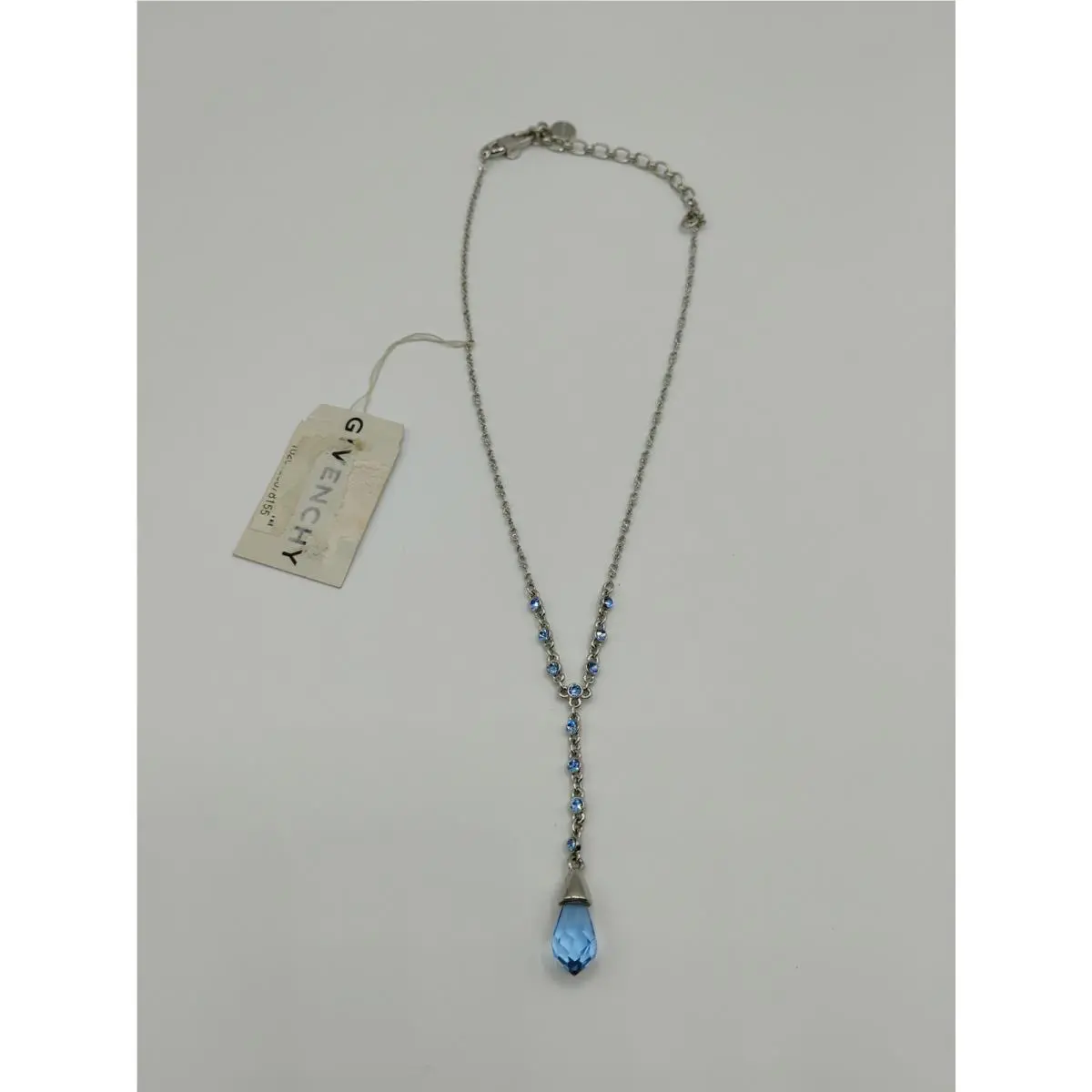 15 Givenchy Blue Crystal Teardrop Y Necklace Silver Tone Lariat Pendant