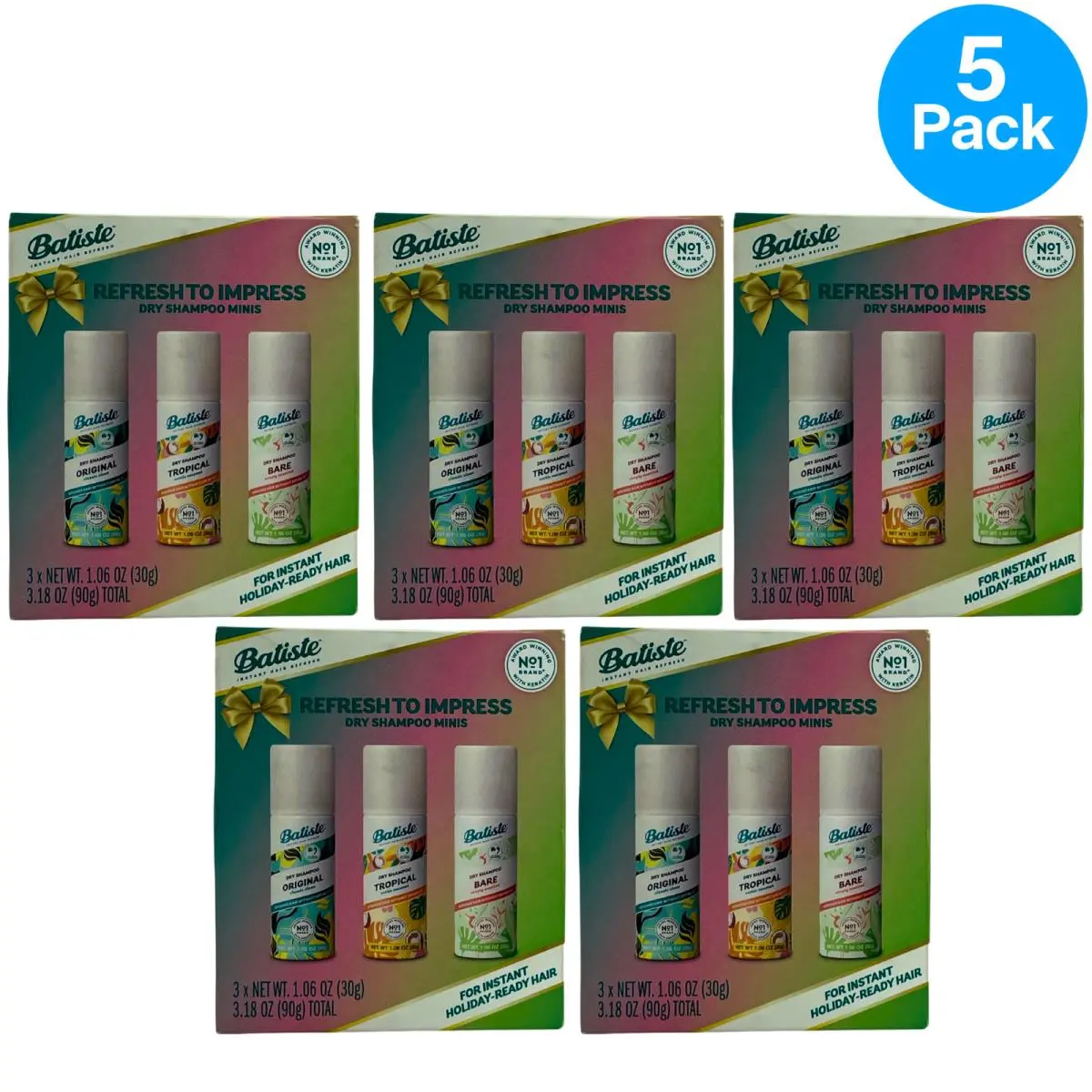 Batiste Refresh To Impress Dry Shampoo Minis Holiday Gift Set 90g 5 Pack Bundle