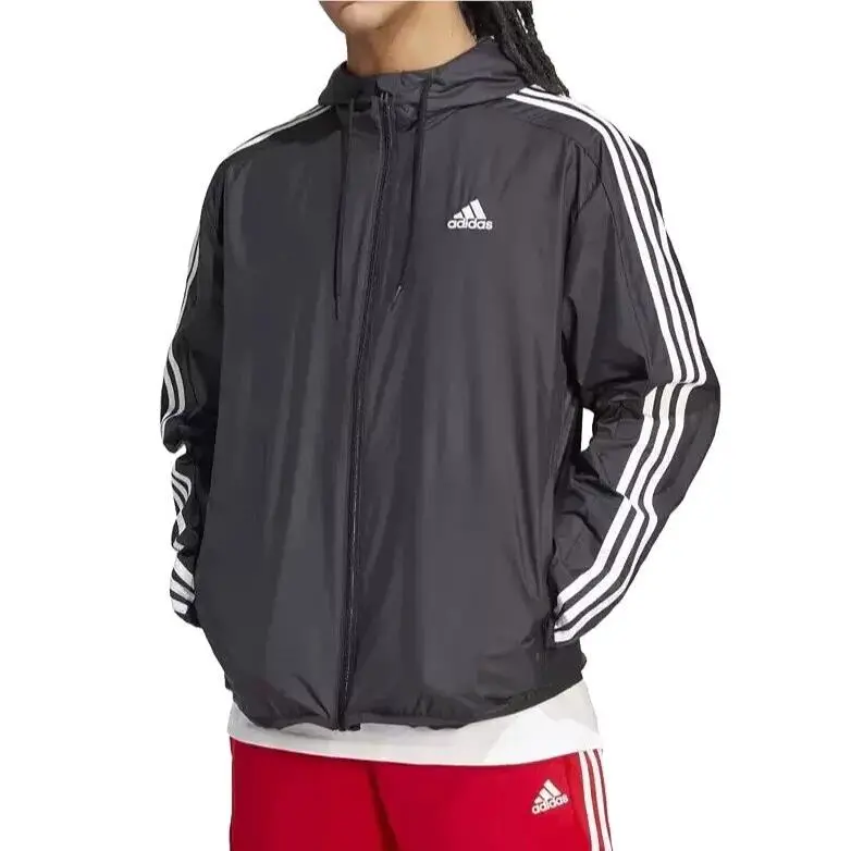 Adidas Men`s Essentials Woven 3-Stripes Windbreaker Jacket Size XL Full Zip