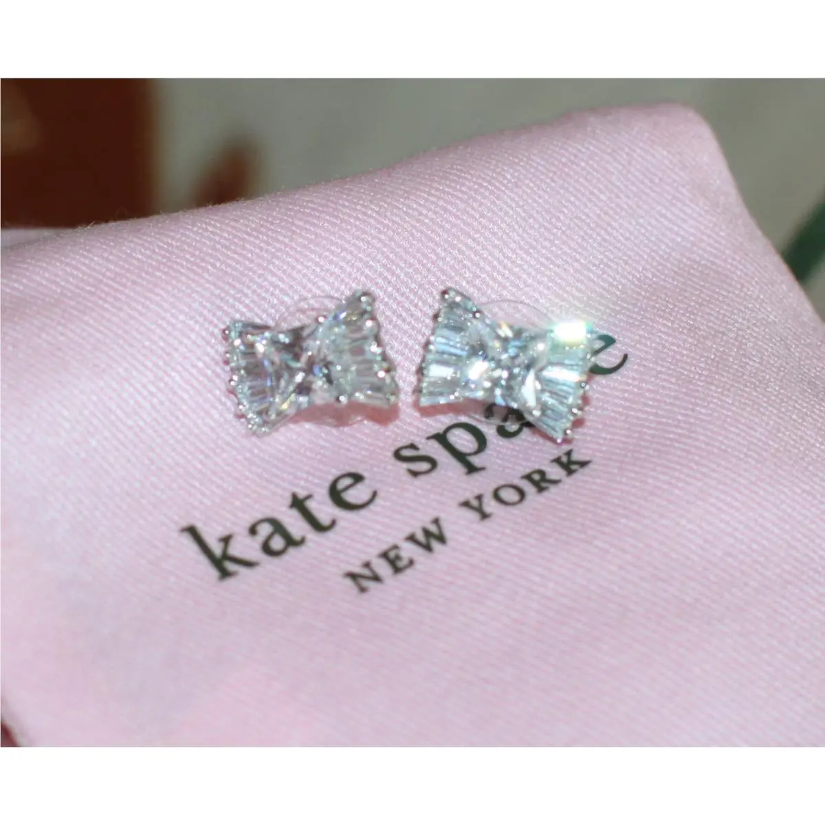 New York le Soir` Bow Stud Earrings Silver Cluster Formal Sparkle by Kate Spade
