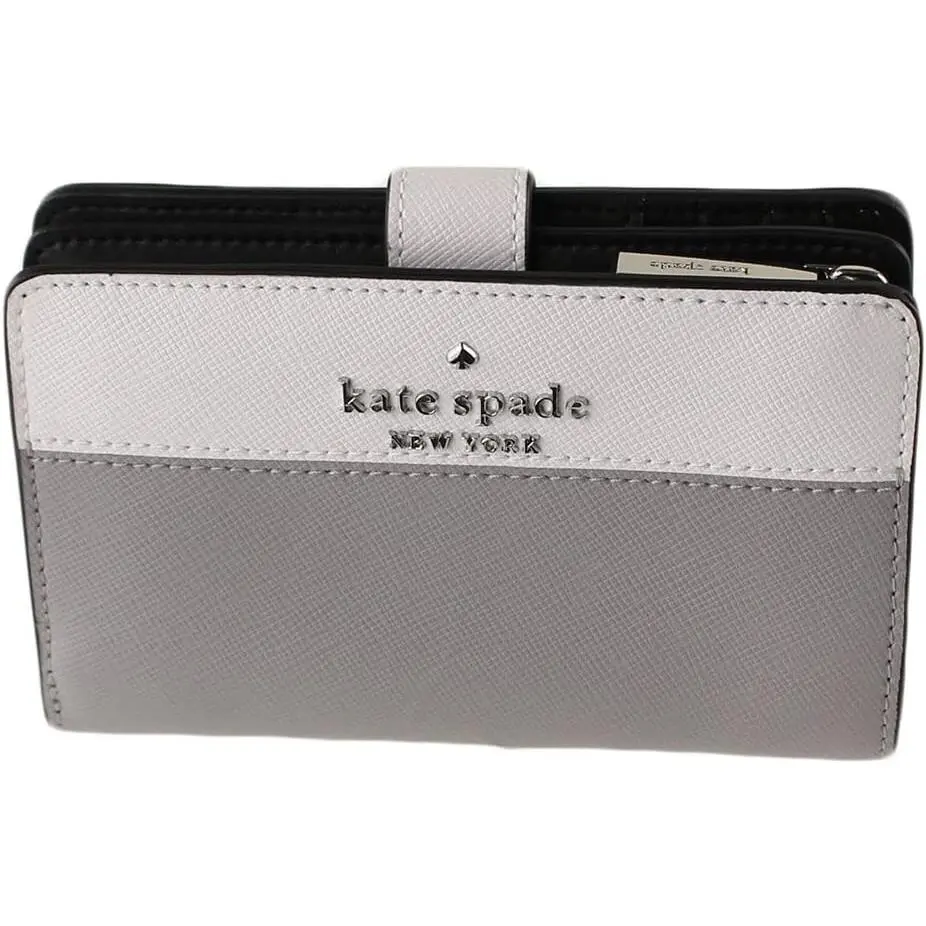 Kate Spade Madison Staci Colorblock Medium Compact Bifold Wallet Nimbus Grey - Hardware: Silver, Exterior: grey multi, Lining: Gray