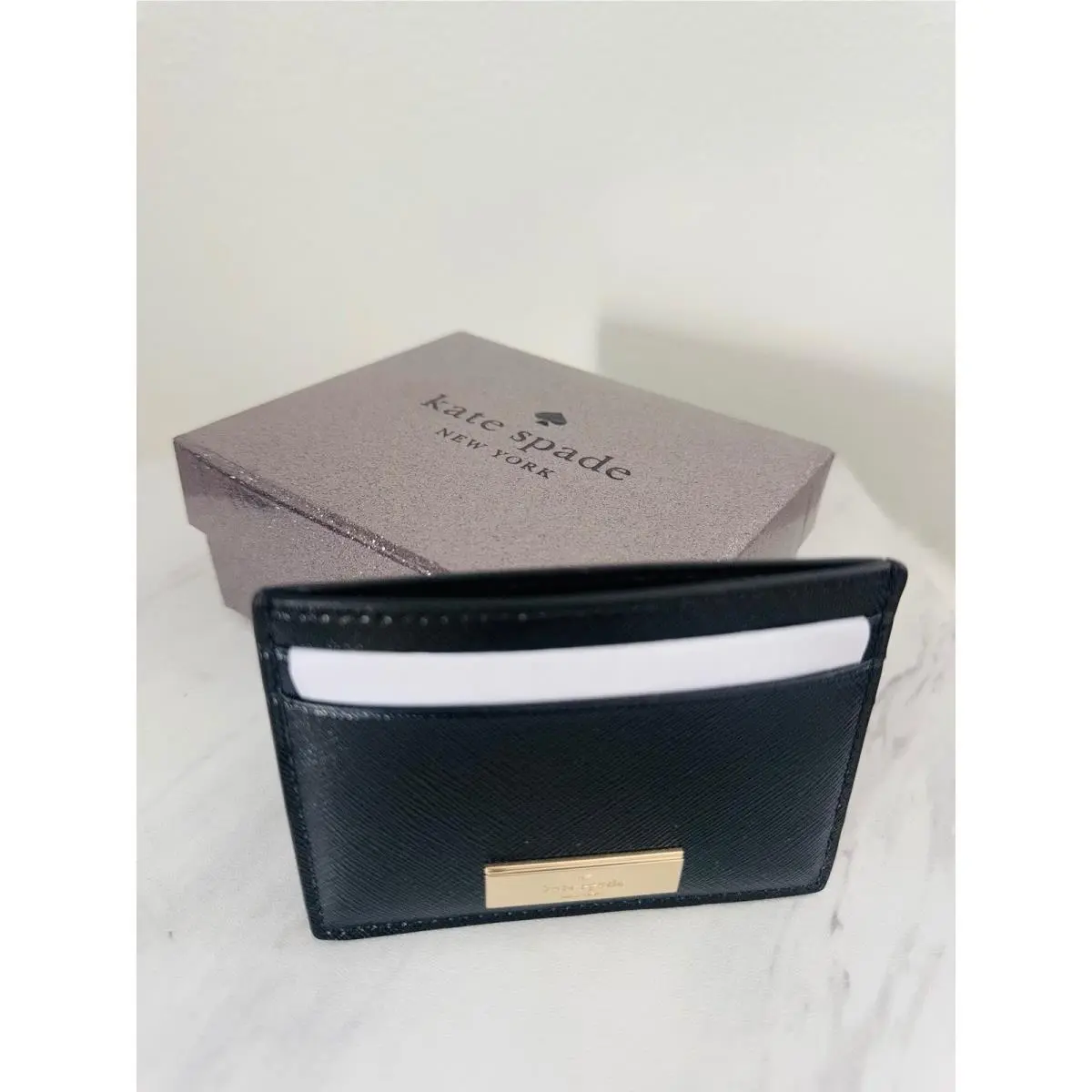 Kate Spade Kenzie Card Case Slim Chic Designer Black Leather