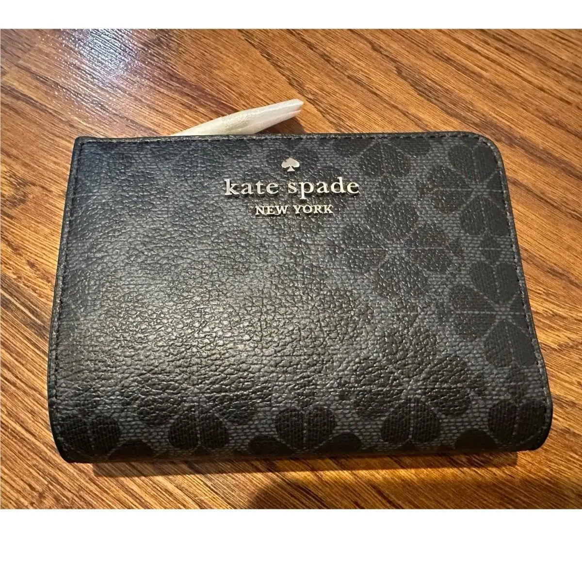 Kate Spade New York Leather Wallet Black Spade Flower 5x4 Designer Compact