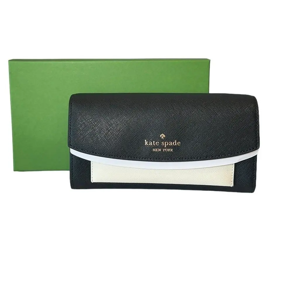 Kate Spade Large Wallet with Detachable Card Case Black and Cream
