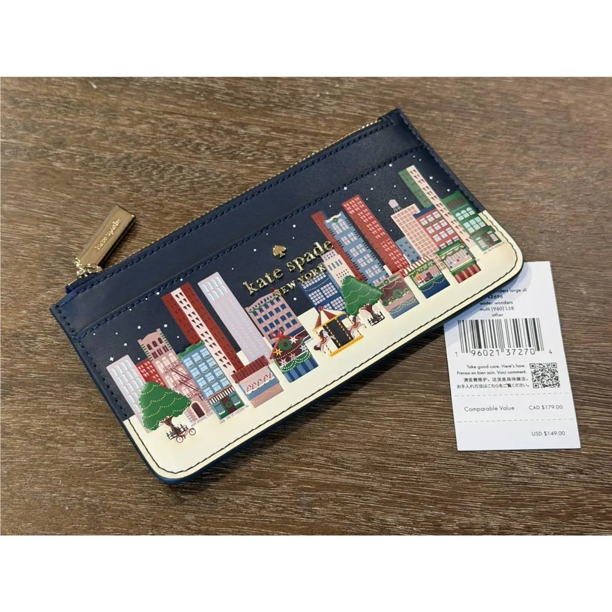 Kate Spade New York Winter Wonders Xmas Large Slim Card Holder Wallet New