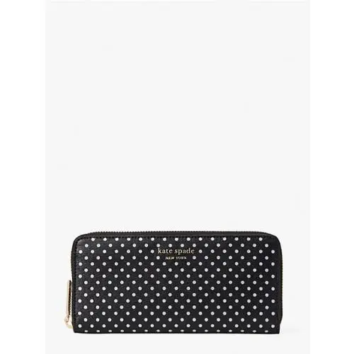 Kate Spade New York Spencer Metallic Dot Slim Ziparound Black Continental Wallet