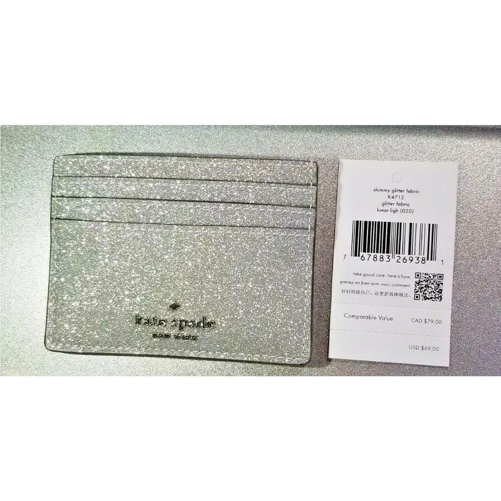 Kate Spade Card Wallet Sparkle Lunar Light Shimmy Glitter in Gift Box Silver New