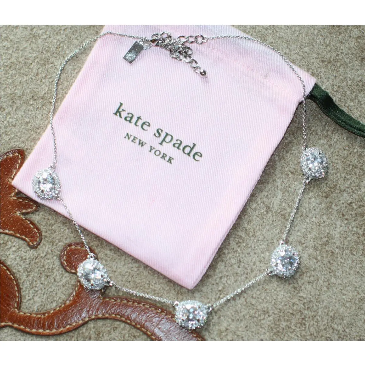 Kate Spade Silver Basket Pave Collar Necklace Halo Crystal Clear Oval Stones cz