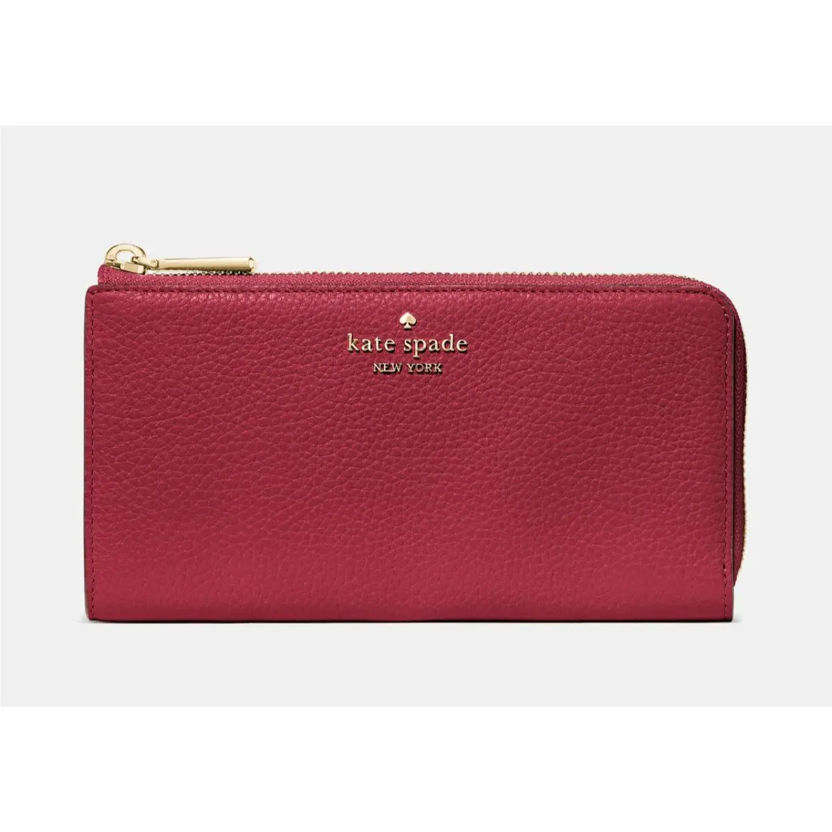 New Kate Spade Large Slim L-zip Wallet Pebble Leather Red Jam
