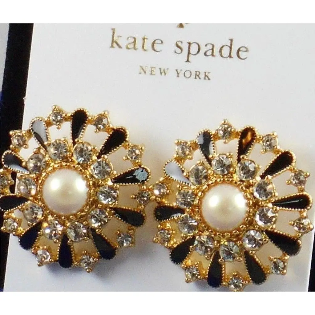New York Tuxedo Pearls Stud Earrings Black Gold by Kate Spade