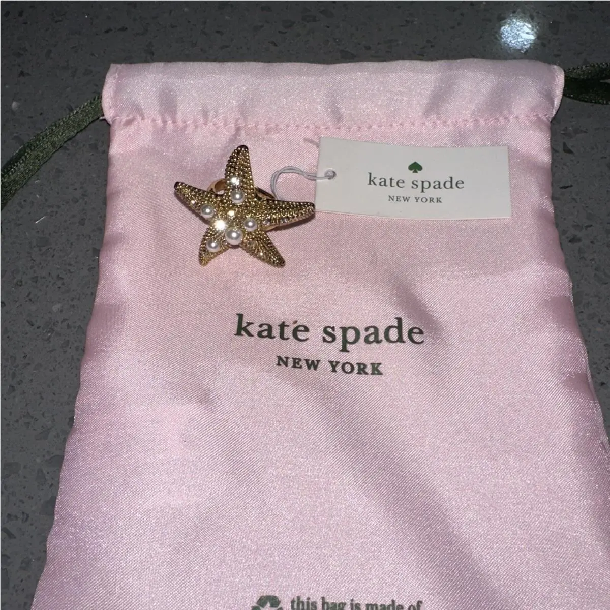 New York Designer `sea Star` Gold Tone Star Fish Cocktail Ring Size 6 by Kate Spade