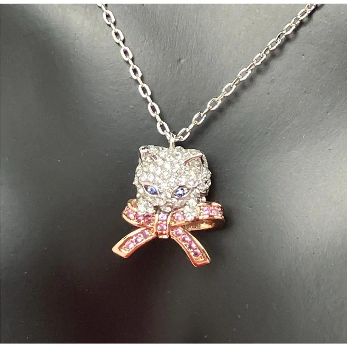Kate Spade Pawlina Cat Mini Pendant Necklace Two-tone Pavé Stone Orig