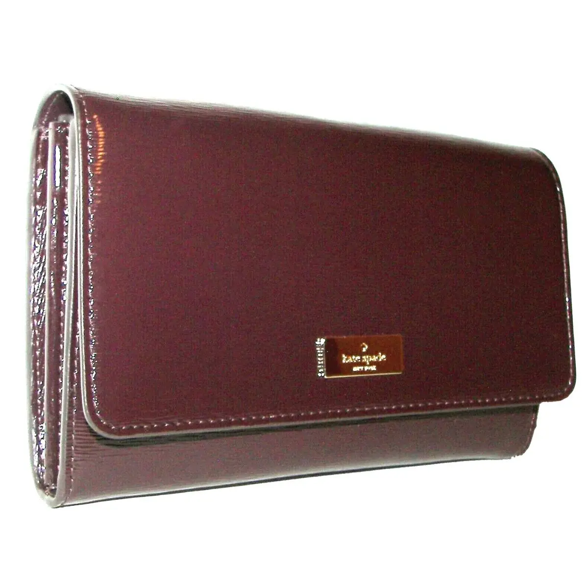 Kate Spade Phoenix Chocolate Cherry Leather Flap Clutch Wallet Crossbody