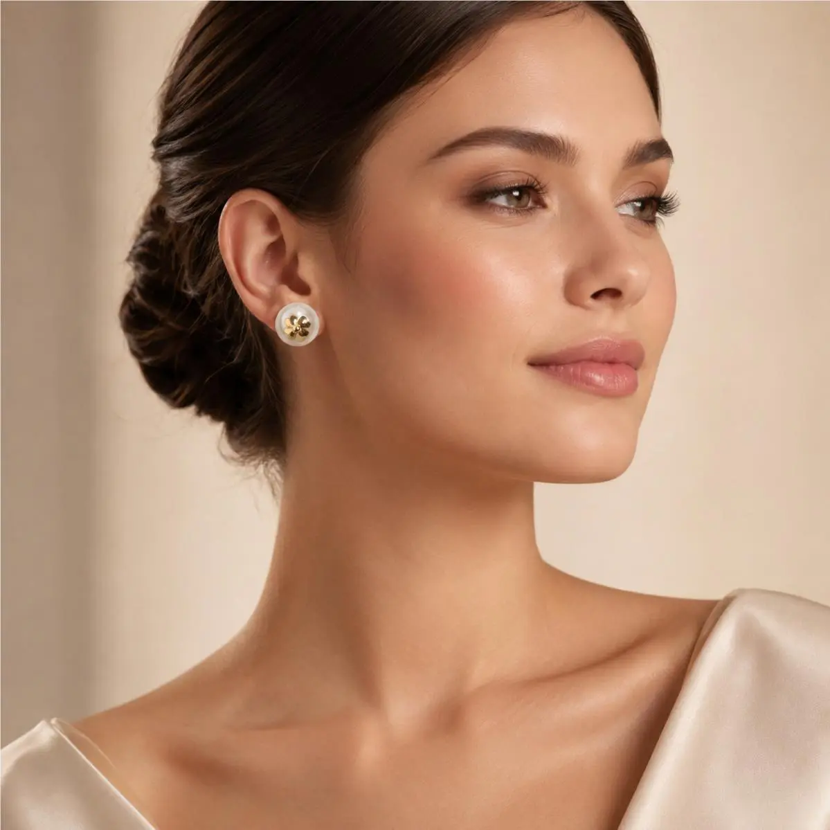 Kate Spade Women`s New Pearls On Pearl Stud Earrings Cream Gold Flower KG841