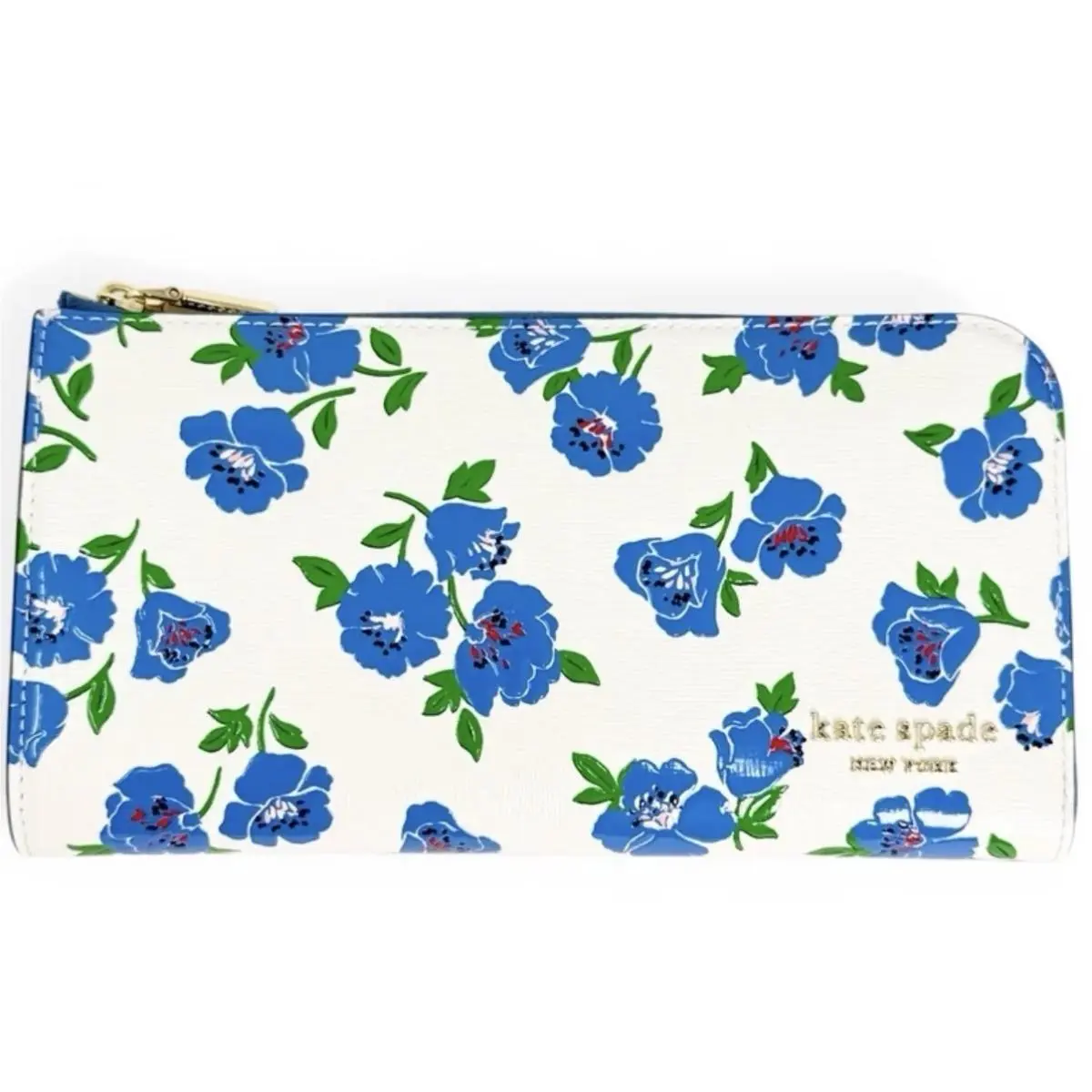 Kate Spade Devin Springtime Bloom Floral Zip Around Wallet Cream Blue KJ934⁠