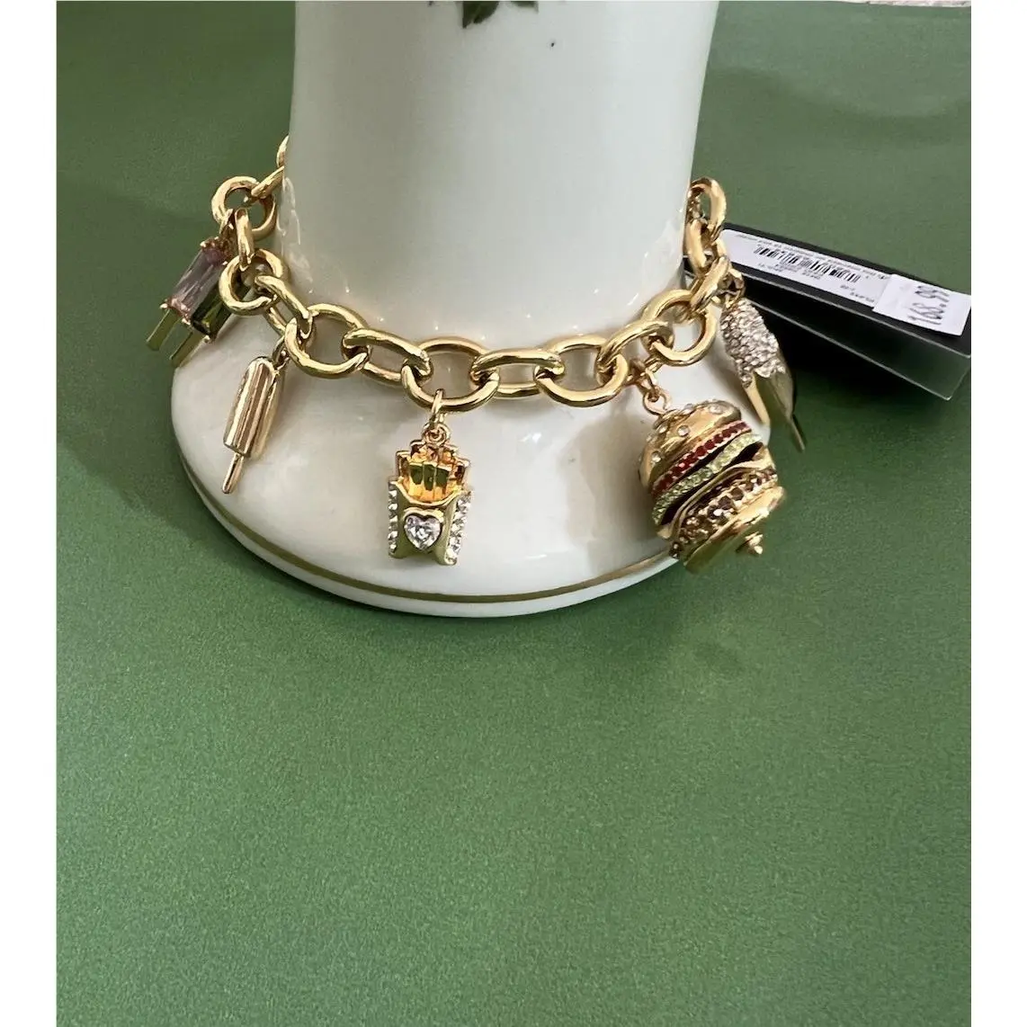 Kate Spade Fast Food Charm 12-K Gold Plated Brass CZ Crystals Charm Bracelet