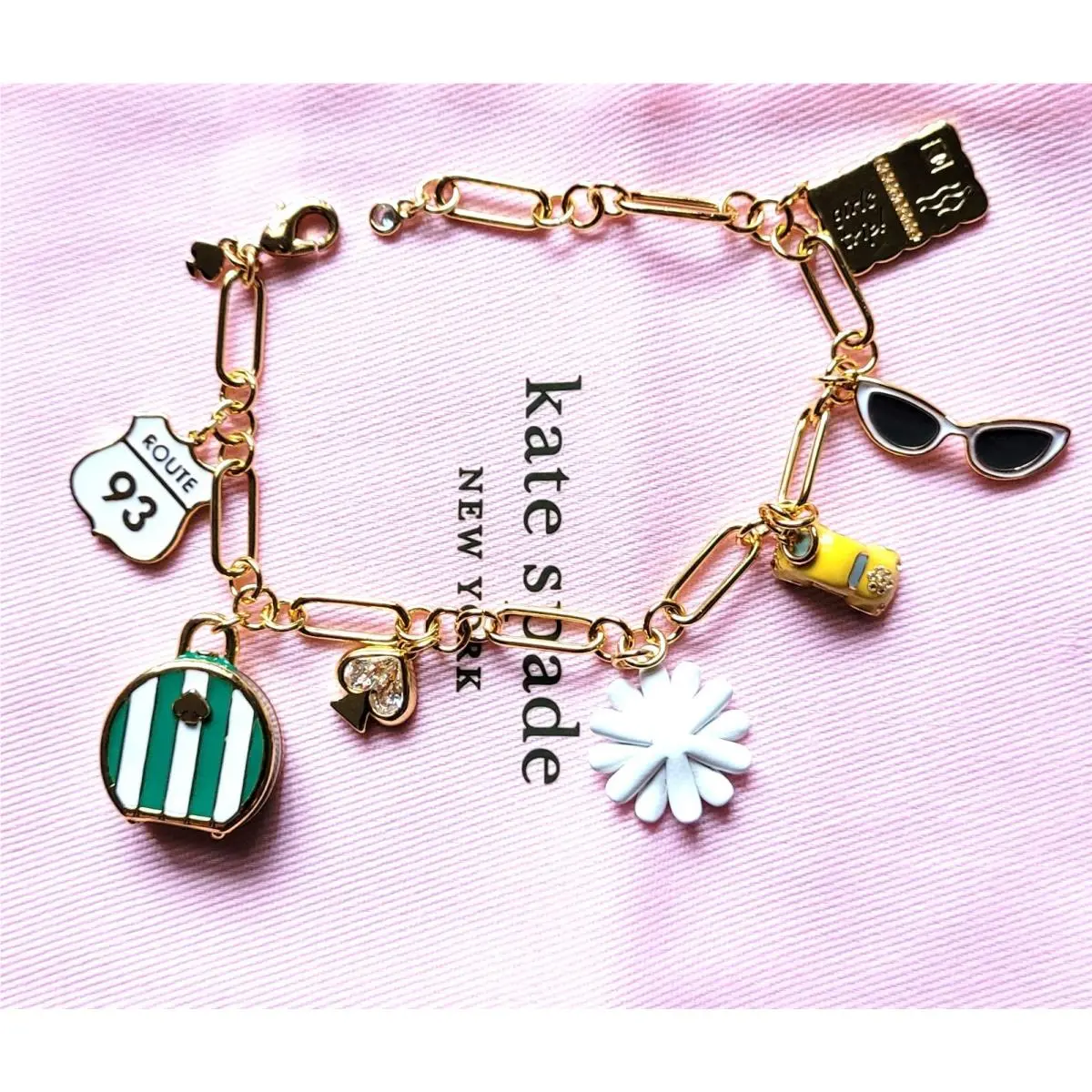 New n Package Kate Spade New York Paper Clip Link Multi Charm Bracelet