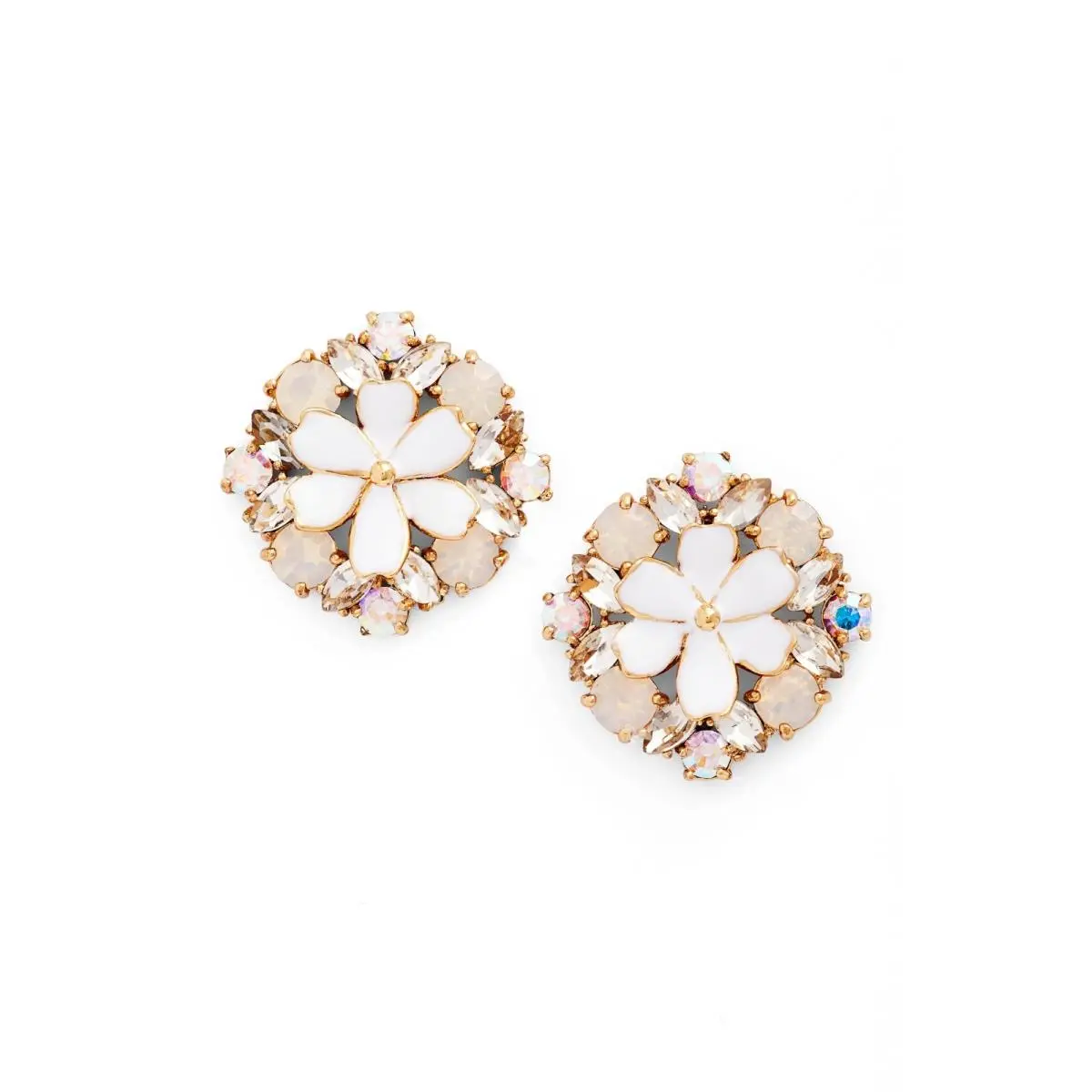 New  Statement Floral Crystal Stud Sparkle Earrings Post Back White by Kate Spade