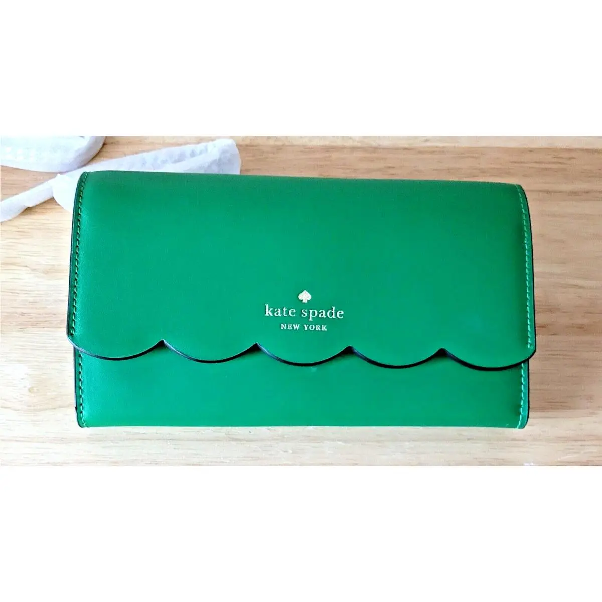 New W/tag Kate Spade New York Smooth Leather Gemma Wallet On Chain in Green Bean