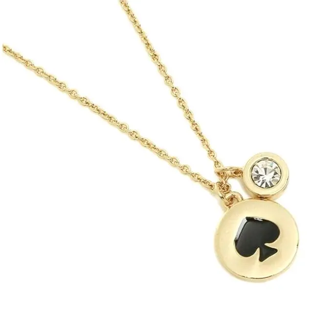 Gold Black Spot The Spade Crystal Charm Pendant Necklace + Box by Kate Spade