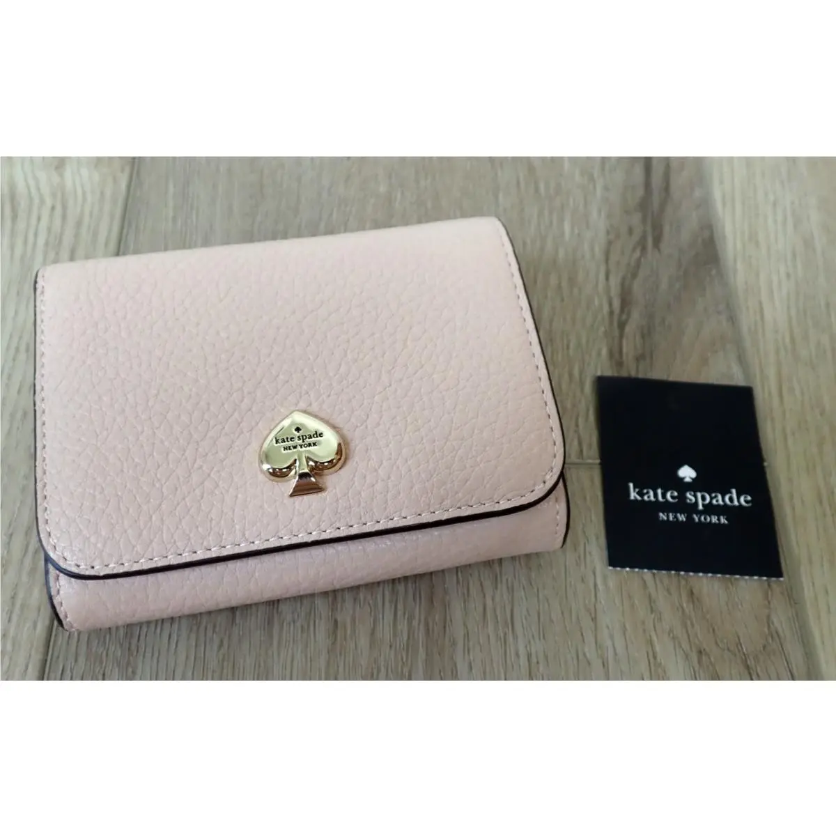 New Kate Spade Womens Pebbled Leather Kayla Wallet Hay Small Zip Beige