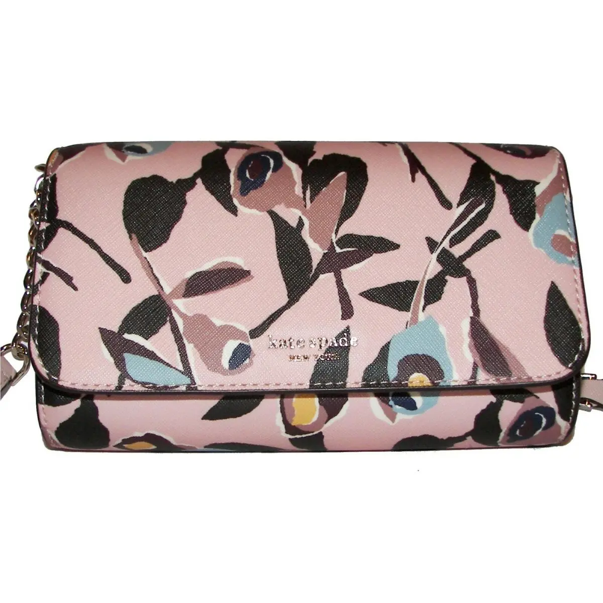 Pink Multi Leather Trifold Clutch Wallet Crossbody by Kate Spade