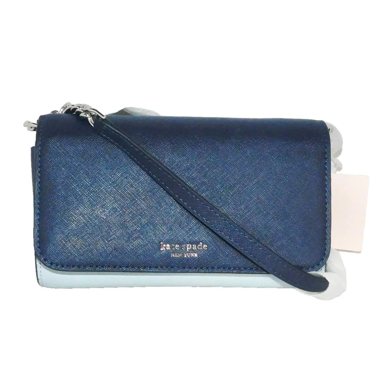 Kate Spade Cameron Small Flap Crossbody Wallet Blue Colorblock Leather WLRU5434