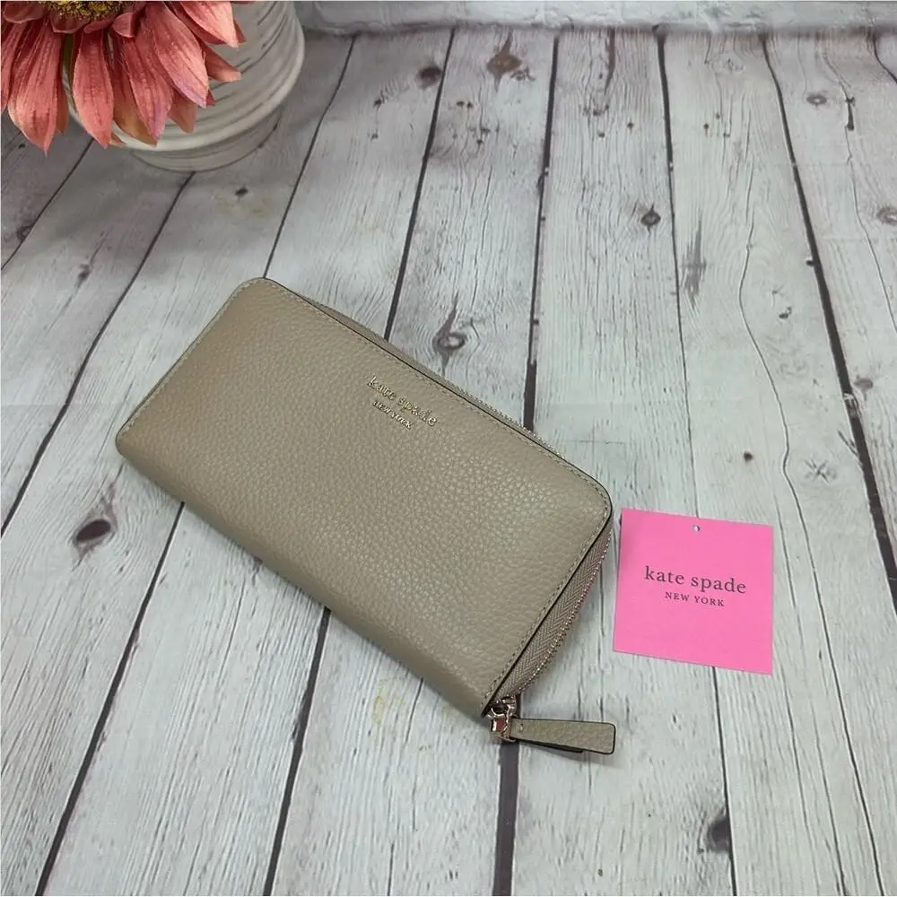 Kate Spade Veronica Timeless Pebbled Leather Beige Zip Around Wallet