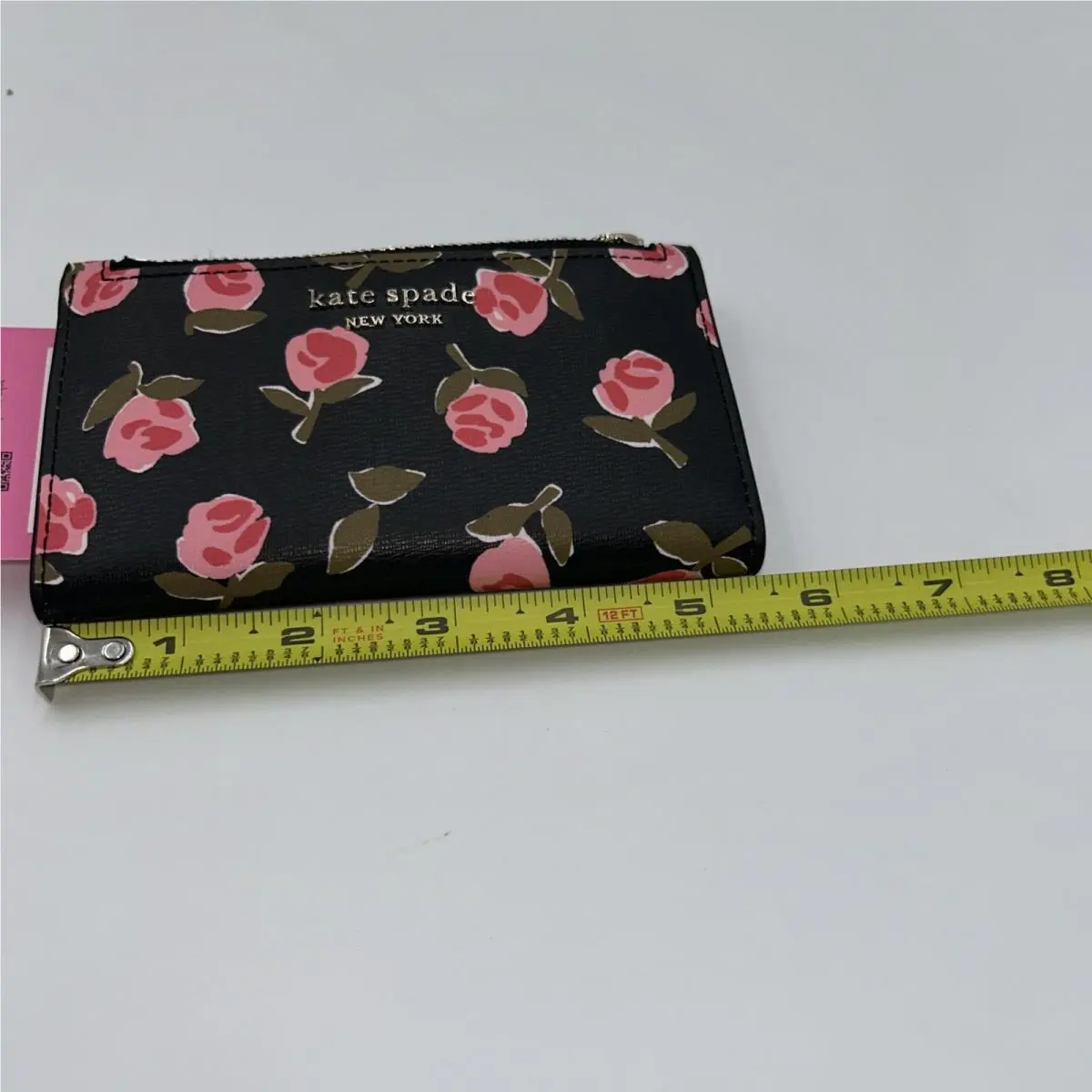 Kate Spade Black W/ Pink Roses Ditsy Rose Print Spencer Slim Bifold Wallet