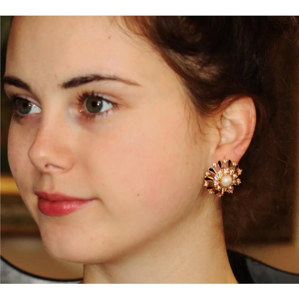 Tuxedo Pearl Crystal Black Earrings Cluster Round Formal by Kate Spade