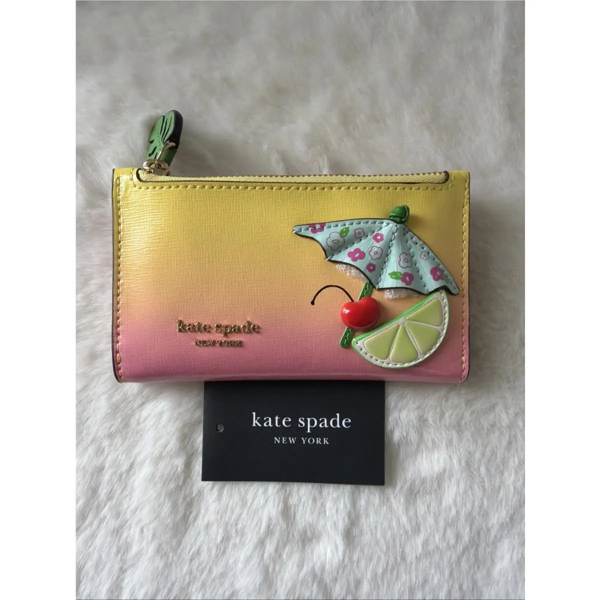 Kate Spade Playa Ombre Saffiano Leather Small Slim Bifold Wallet Novelty