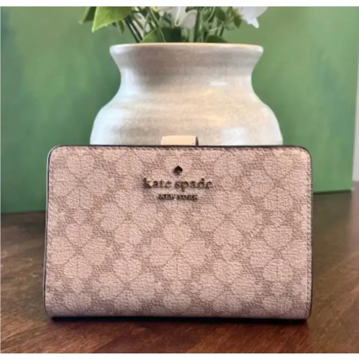 Kate Spade Signature Spade Flower Medium Compact Bifold Wallet Dark Beige