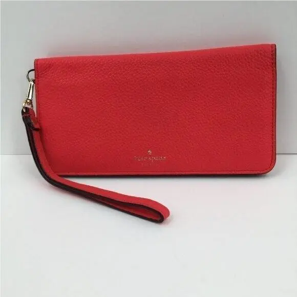 Kate Spade Erin Grey Street Geranium Pink Wallet Wristlet Leather Clutch
