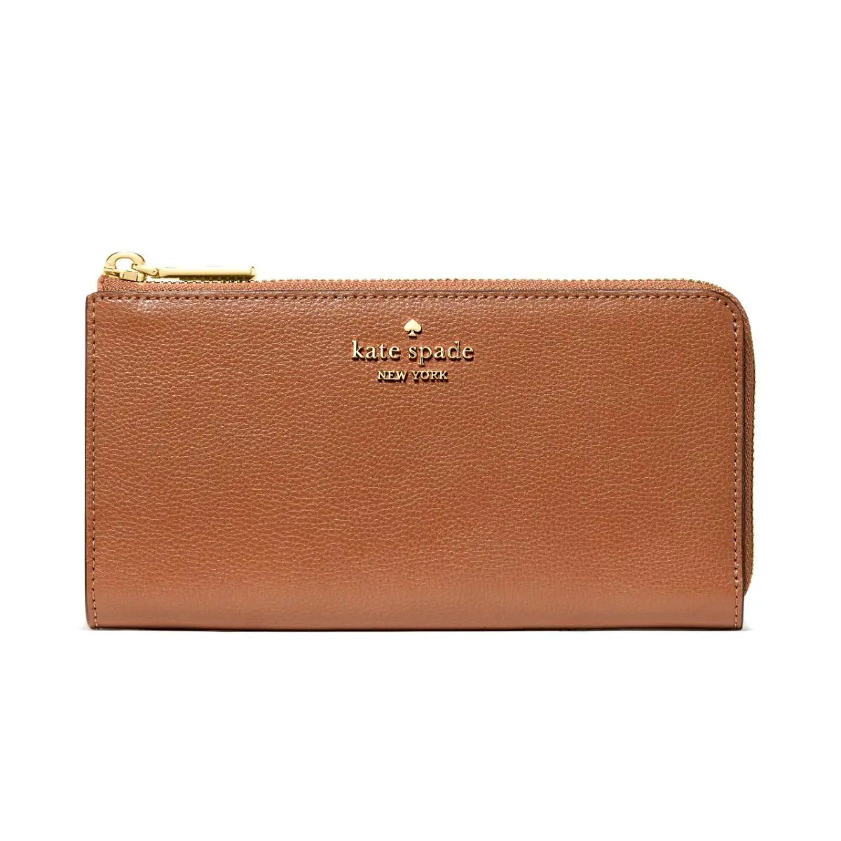 New Kate Spade Large Slim L-zip Wallet Pebble Leather Warm Gingerbread