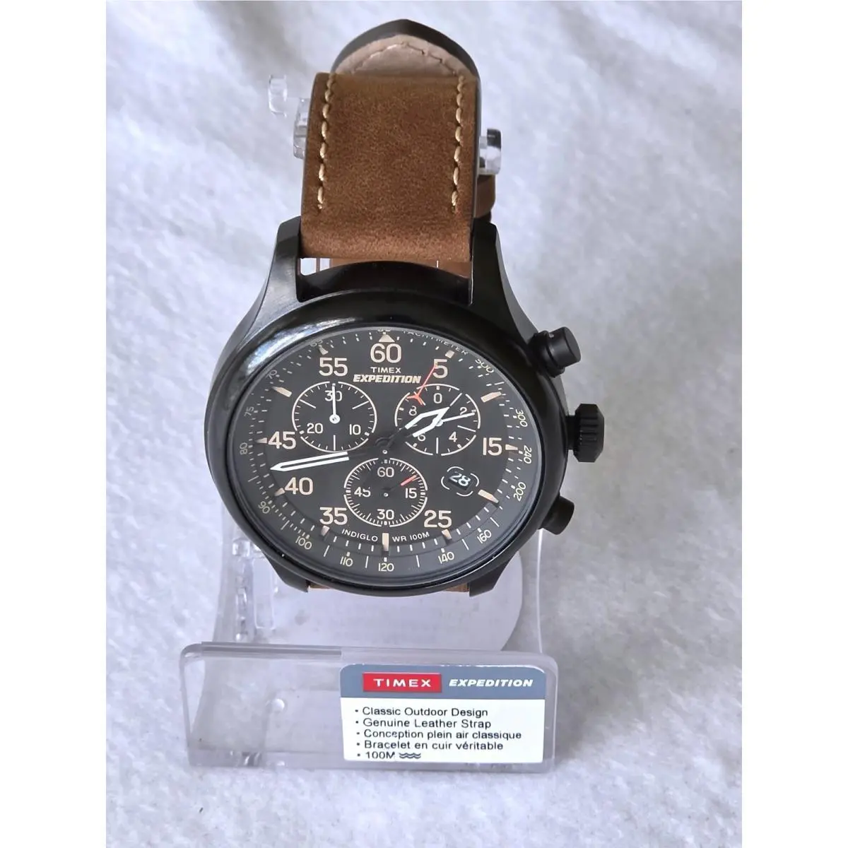 Expedition Field Chronograph Mens Watch Black Brown Leather T49905 9J by Timex