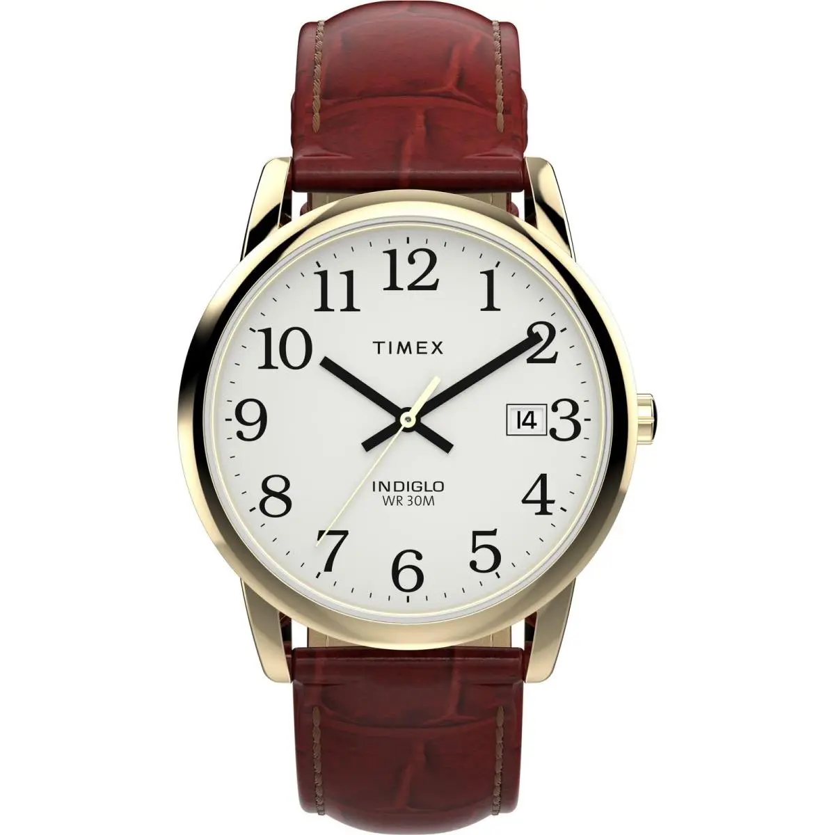 Men`s Easy Reader 35mm Watch - Brown Strap White Dial Gold-tone by Timex
